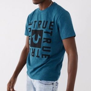 Cotton T shirt True Religion graphic T shirt blue color T shirt mens graphic T